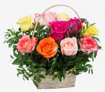 Rainbow Roses Basket